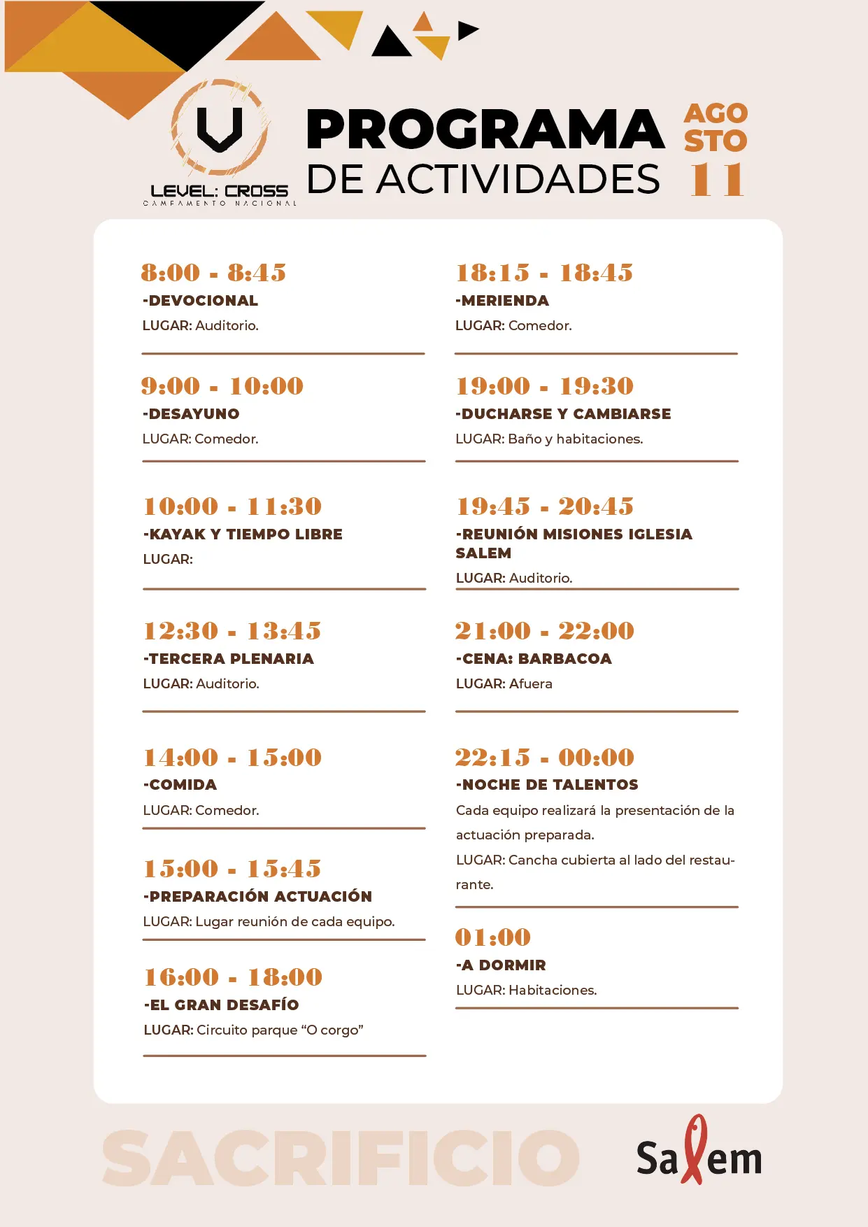 Cronograma del lunes 11 de agosto