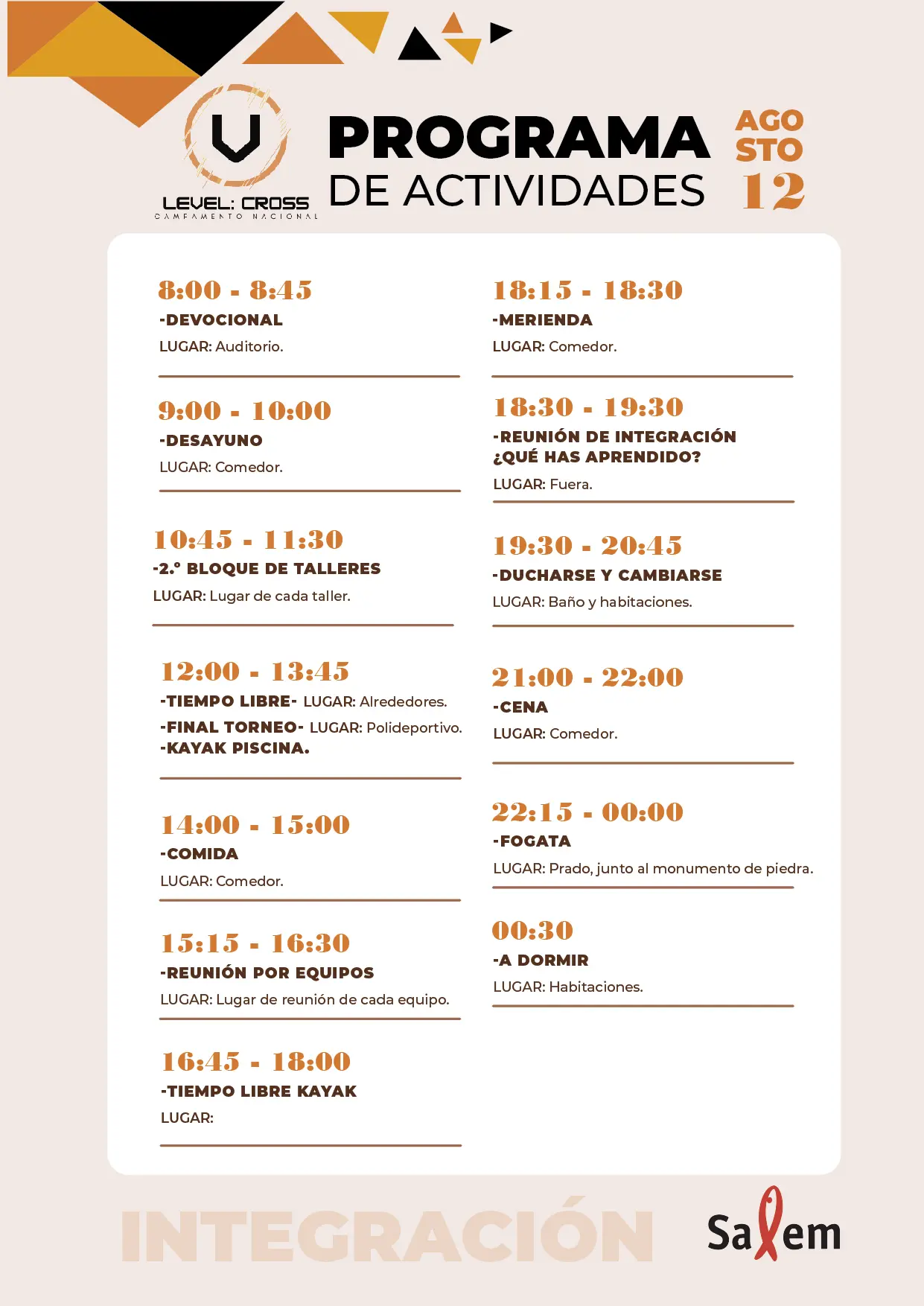 Cronograma del martes 12 de agosto